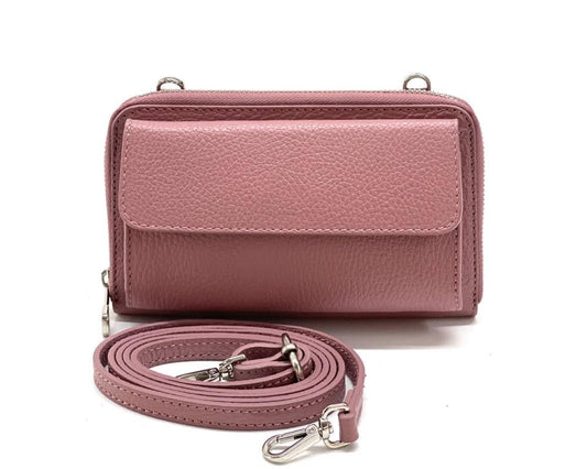 3 in 1 Pebbled Leather Phone Case Shoulder Cross Body Bag  Handmade in Italy 50% Sale Now.